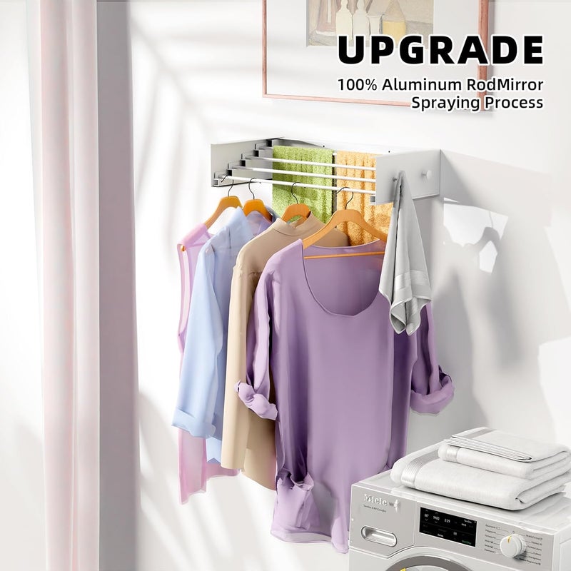 ZMBESUP Upgrade Laundry Drying Rack, 23.6" Drying Rack Clothing Wall Mounted,Foldable, 4 Aluminum Rods with 4 Hooks, Space-Saving White Collapsible Drying Racks Hanger for Laundry Bathroom - Image 3